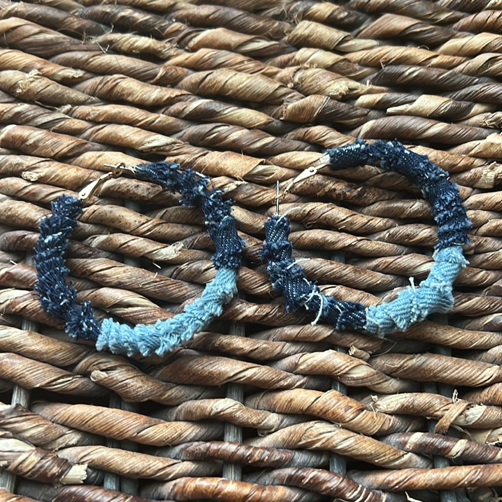 Two tone Denim Fabric Hoop Earrings